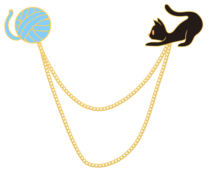 Black Cat + Blue Yarn Pins